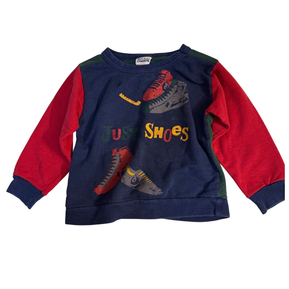 Vintage 90s Basic Edition ColorBlock Boys Shoes Sweatshirt 2T Cotton Retro Shirt
